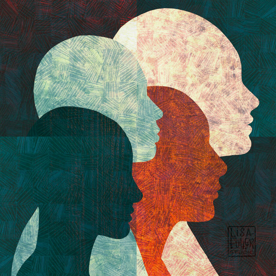 editorial illustration of heads representing different races equality and unity