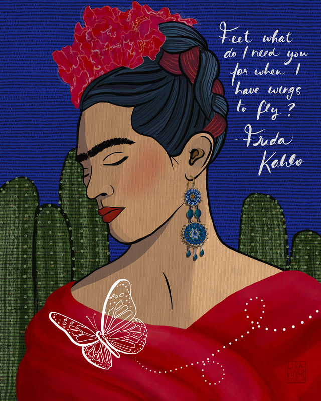 digital collage poem illustration frida kahlo feet what do I need you for when I have wings to fly?