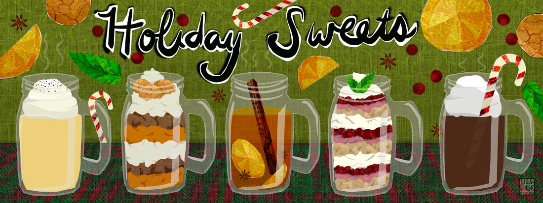 food illustration of holiday sweets desserts