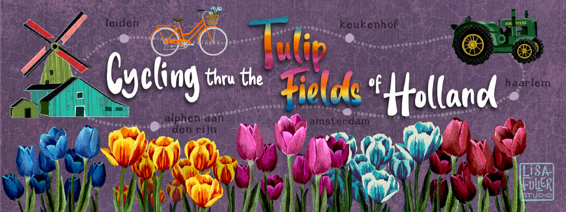 illustrated map of a cycling route thru the tulip fields of holland
