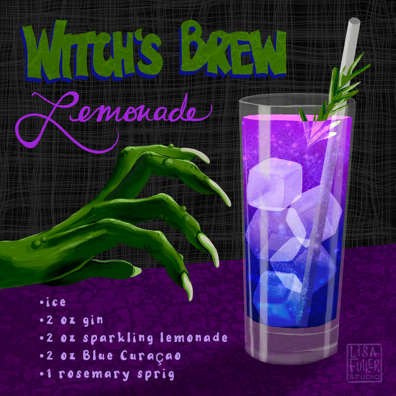 food illustration witch's brew lemonade recipe halloween art